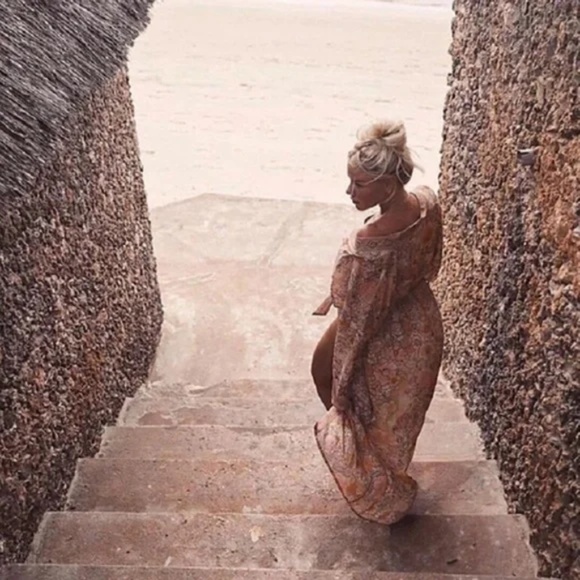 Pink Bohemian Floral Maxi Duster Kimono Wrap Robe-L - Picture 7 of 15